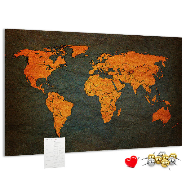 Pizarra de corcho mapa del mundo antiguo en tonos marrones