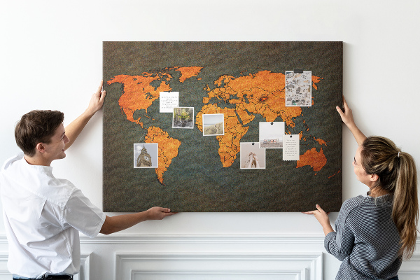 Pizarra de corcho mapa del mundo antiguo en tonos marrones