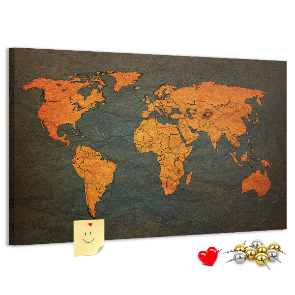 Pizarra de corcho mapa del mundo antiguo en tonos marrones