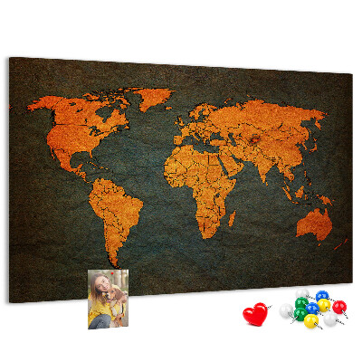 Pizarra de corcho mapa del mundo antiguo en tonos marrones