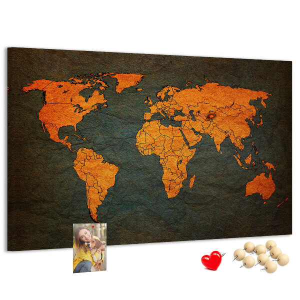 Pizarra de corcho mapa del mundo antiguo en tonos marrones