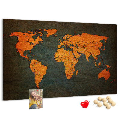 Pizarra de corcho mapa del mundo antiguo en tonos marrones