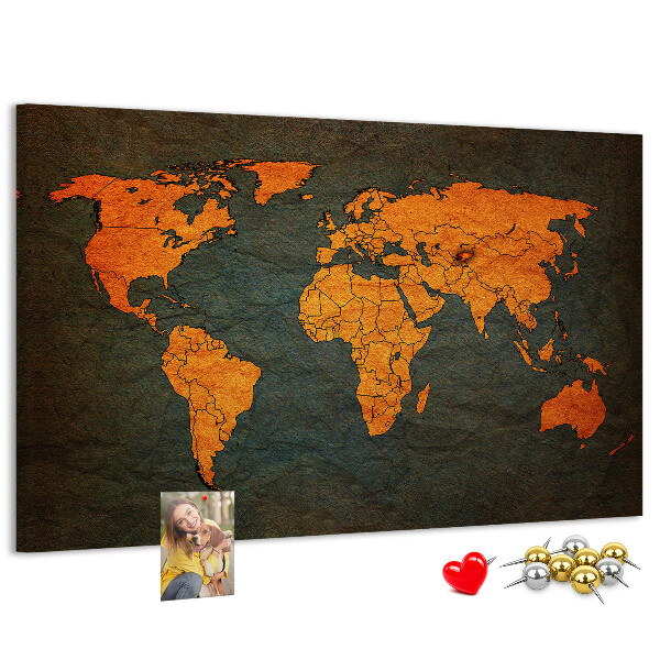 Pizarra de corcho mapa del mundo antiguo en tonos marrones