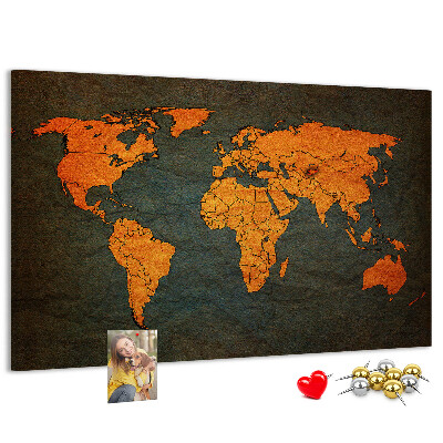 Pizarra de corcho mapa del mundo antiguo en tonos marrones