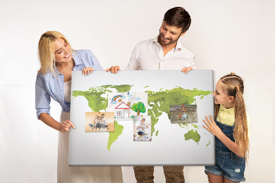Tablero de corcho decorado mapa del mundo con diseño de acuarela verde