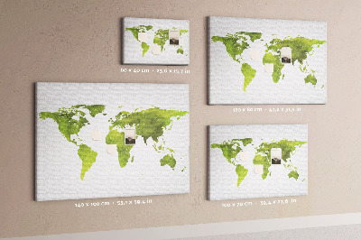 Tablero de corcho decorado mapa del mundo con diseño de acuarela verde