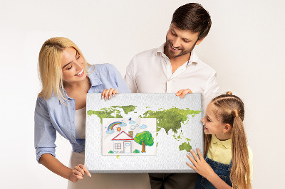 Tablero de corcho decorado mapa del mundo con diseño de acuarela verde