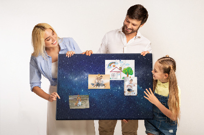 Pizarra de corcho diseño de espacio cósmico con estrellas centelleantes