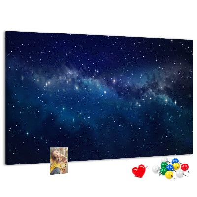 Pizarra de corcho diseño de espacio cósmico con estrellas centelleantes