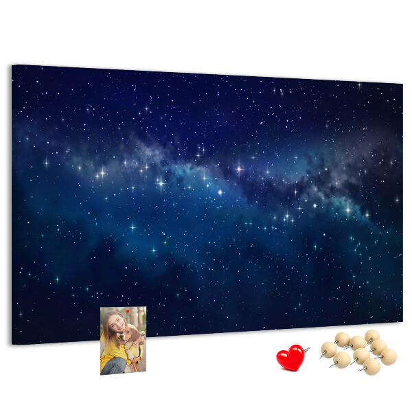 Pizarra de corcho diseño de espacio cósmico con estrellas centelleantes