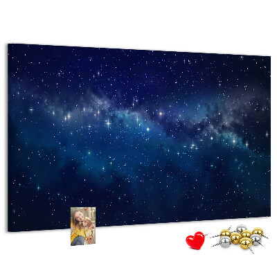 Pizarra de corcho diseño de espacio cósmico con estrellas centelleantes