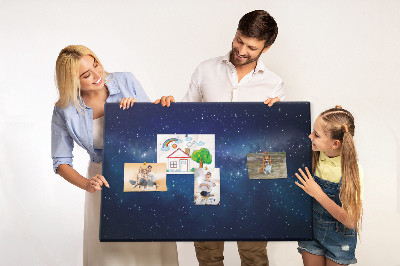 Pizarra de corcho diseño de espacio cósmico con estrellas centelleantes