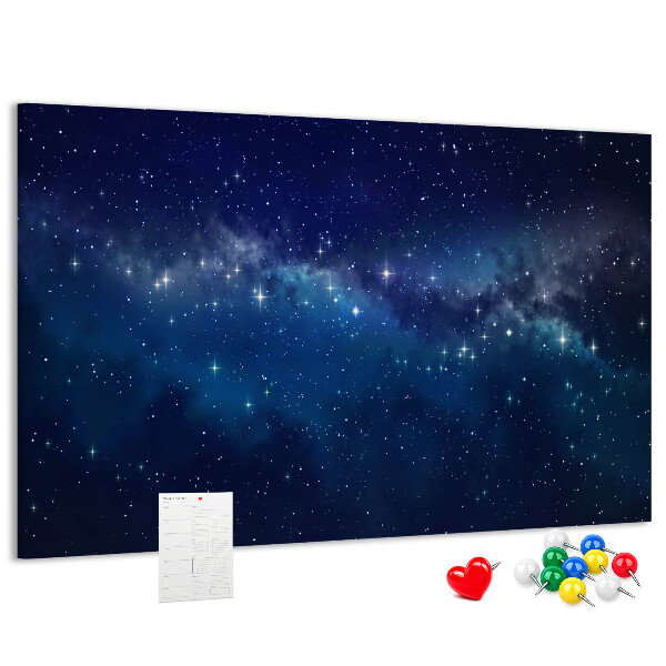 Pizarra de corcho diseño de espacio cósmico con estrellas centelleantes