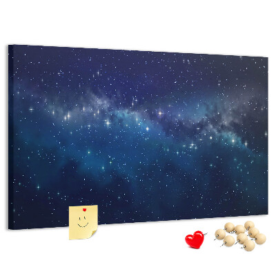 Pizarra de corcho diseño de espacio cósmico con estrellas centelleantes