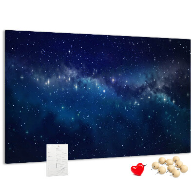 Pizarra de corcho diseño de espacio cósmico con estrellas centelleantes