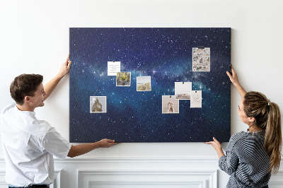 Pizarra de corcho diseño de espacio cósmico con estrellas centelleantes