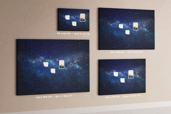 Pizarra de corcho diseño de espacio cósmico con estrellas centelleantes