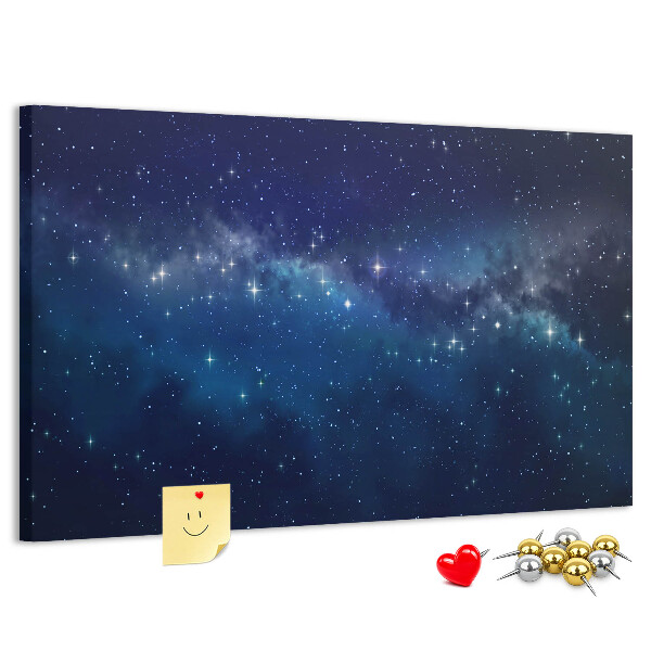 Pizarra de corcho diseño de espacio cósmico con estrellas centelleantes