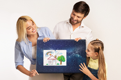 Pizarra de corcho diseño de espacio cósmico con estrellas centelleantes