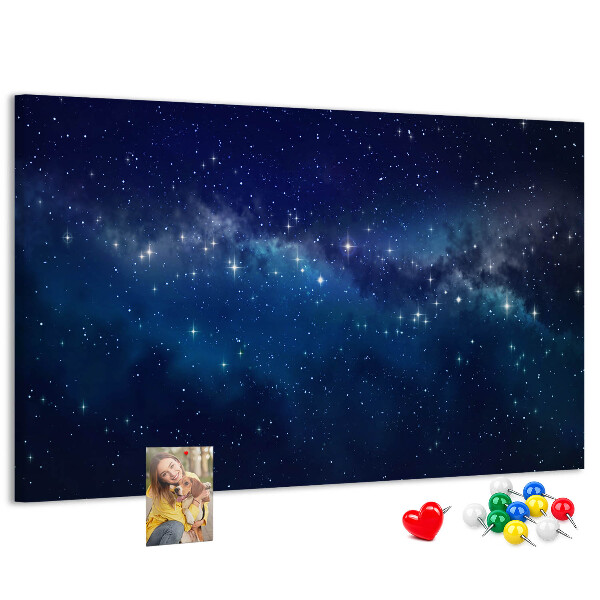 Pizarra de corcho diseño de espacio cósmico con estrellas centelleantes