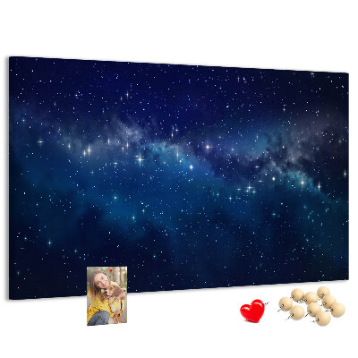 Pizarra de corcho diseño de espacio cósmico con estrellas centelleantes
