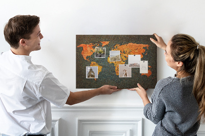 Tablero de anuncios mapamundi antiguo en tonos cálidos