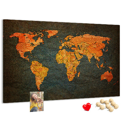 Tablero de anuncios mapamundi antiguo en tonos cálidos