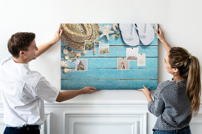 Tablero de corcho decorativo con diseño temático de accesorios de playa para el verano