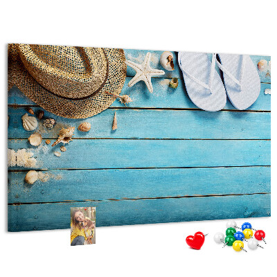 Tablero de corcho decorativo con diseño temático de accesorios de playa para el verano