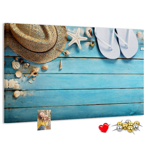 Tablero de corcho decorativo con diseño temático de accesorios de playa para el verano