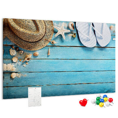 Tablero de corcho decorativo con diseño temático de accesorios de playa para el verano