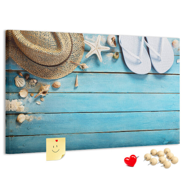 Tablero de corcho decorativo con diseño temático de accesorios de playa para el verano