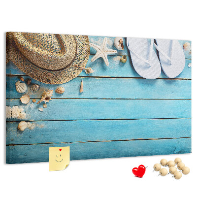Tablero de corcho decorativo con diseño temático de accesorios de playa para el verano