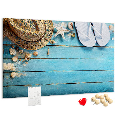 Tablero de corcho decorativo con diseño temático de accesorios de playa para el verano