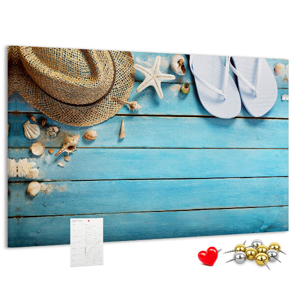 Tablero de corcho decorativo con diseño temático de accesorios de playa para el verano