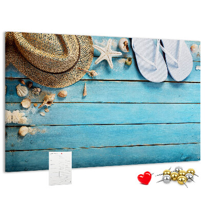 Tablero de corcho decorativo con diseño temático de accesorios de playa para el verano