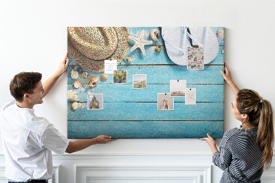 Tablero de corcho decorativo con diseño temático de accesorios de playa para el verano