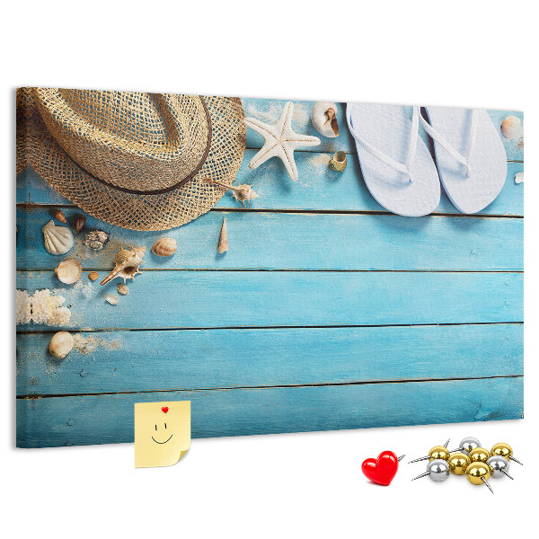 Tablero de corcho decorativo con diseño temático de accesorios de playa para el verano