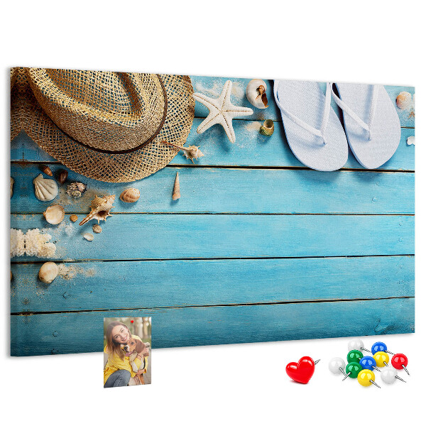 Tablero de corcho decorativo con diseño temático de accesorios de playa para el verano