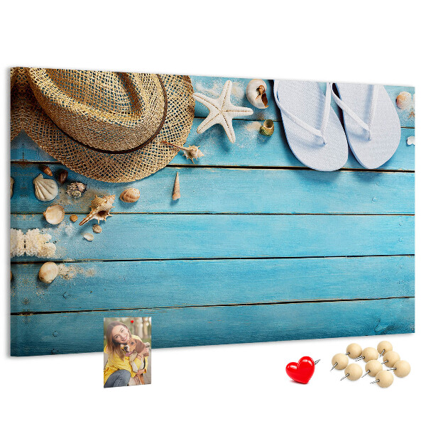 Tablero de corcho decorativo con diseño temático de accesorios de playa para el verano