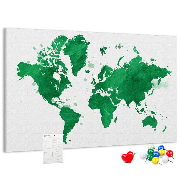 Pizarra de corcho mapamundi con diseño de acuarela verde