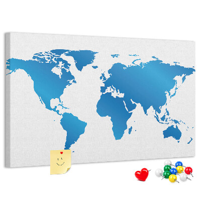 Pizarra de corcho Mapa mundial azul sobre fondo blanco