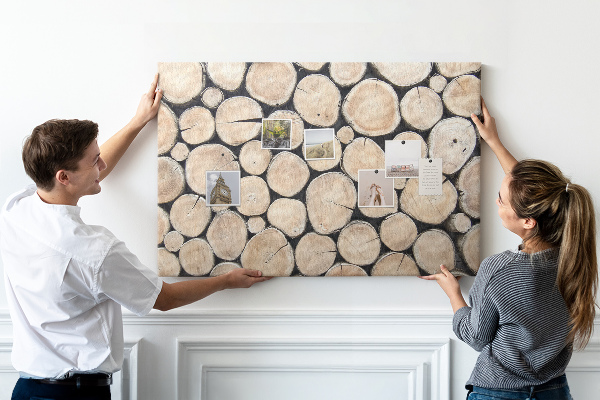 Tablero de corcho decorado Círculos de madera natural en el fondo