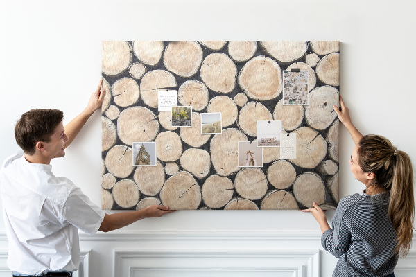 Tablero de corcho decorado Círculos de madera natural en el fondo