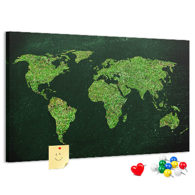 Tablero de anuncios Mapa mundial verde con red de carreteras
