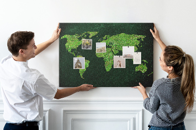 Tablero de anuncios mapa mundial verde con red de carreteras