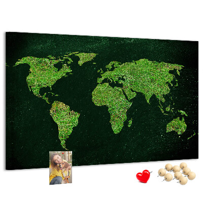Tablero de anuncios mapa mundial verde con red de carreteras