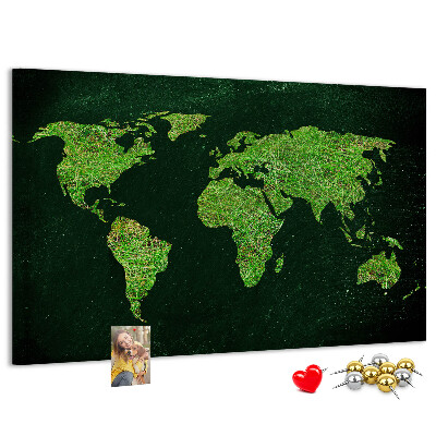 Tablero de anuncios mapa mundial verde con red de carreteras