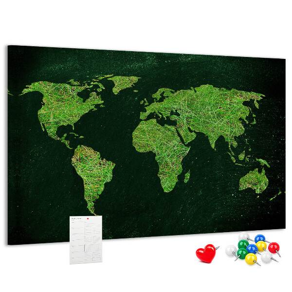 Tablero de anuncios mapa mundial verde con red de carreteras