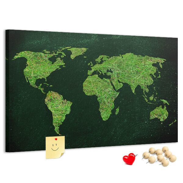 Tablero de anuncios mapa mundial verde con red de carreteras
